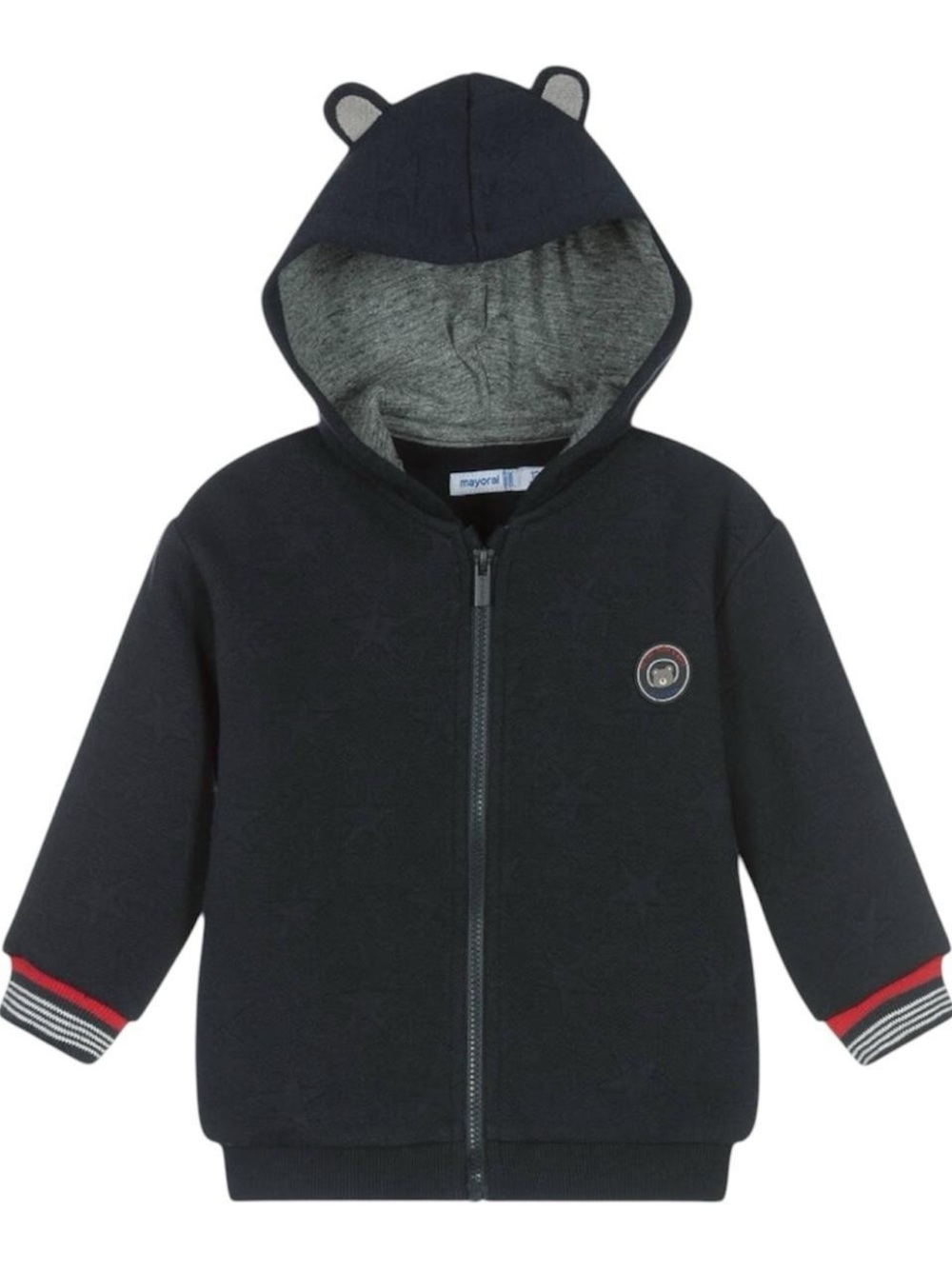 Mayoral Navy Zip Hoodie with Bear Ear Hood and Red Trim 💙